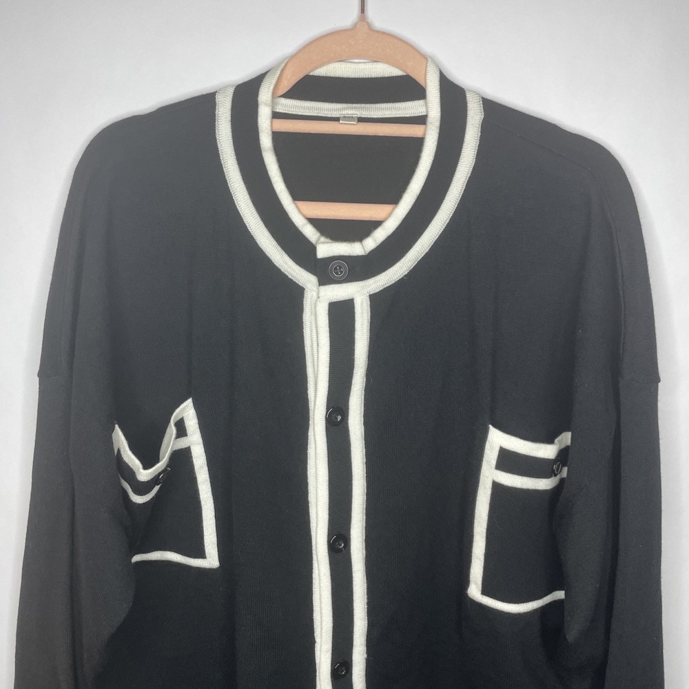 Womens Cardigan Sweater 3XL Black White Trim Old Money Classic Elegant Timeless - Picture 2 of 8